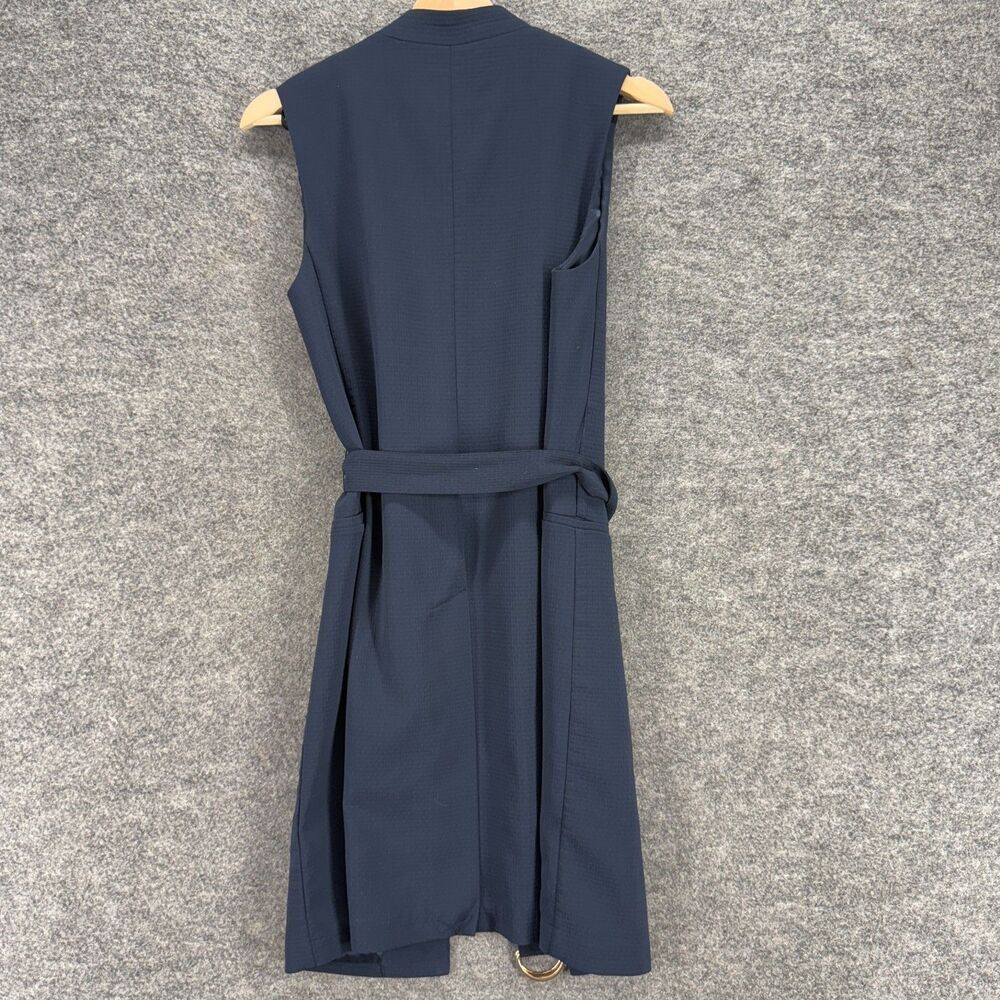H&M Blazer Women 6 Blue Open Front Belted Sleeveless Lined Long Classic Fit - Picture 2 of 7